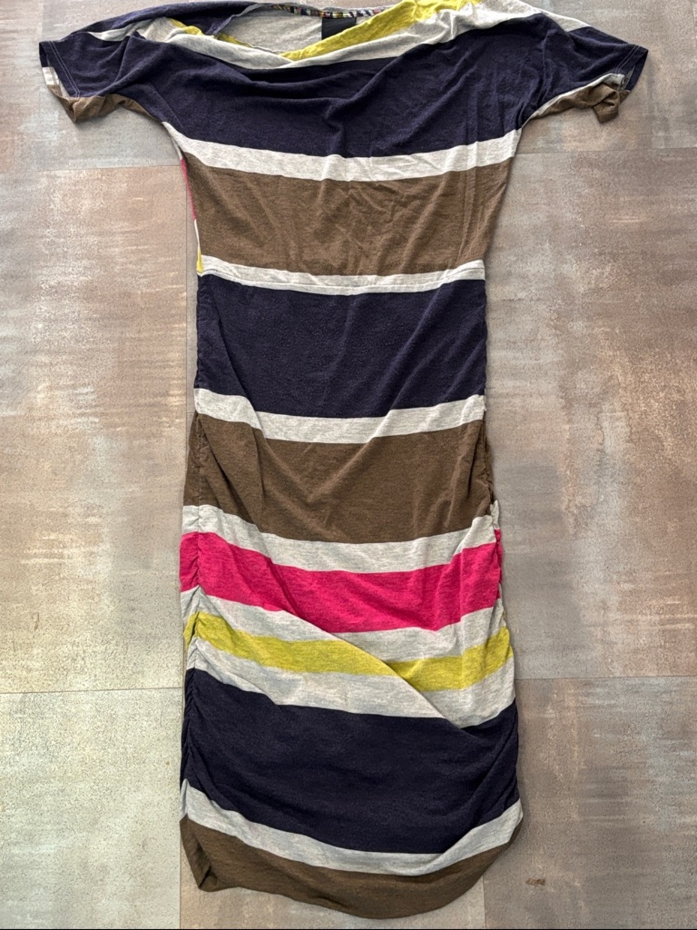 dolan Striped Midi Dress in Navy, Brown, Pink & Yellow size medium